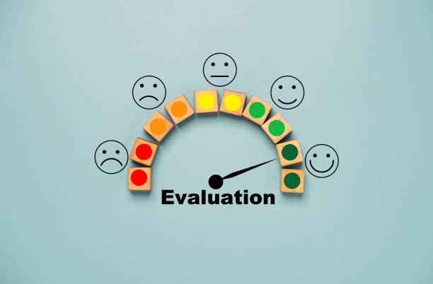 istock Customer evaluation indicator rating print screen wooden cube block since low to high on blue background for client satisfaction after use product and service  concept. 1362297566