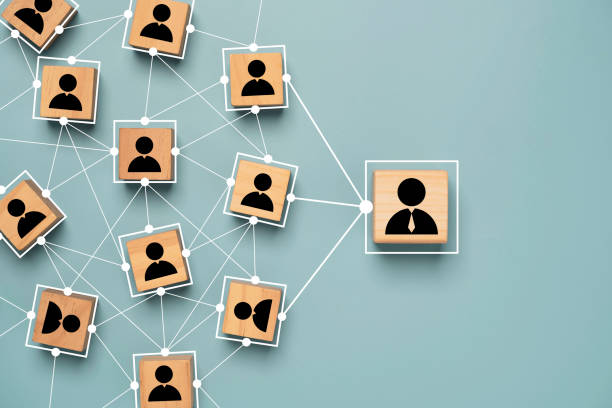 istock Manager and staff icon print screen on wooden cube block with connection link network for organisation structure in company  social network and teamwork concept. 1362298307