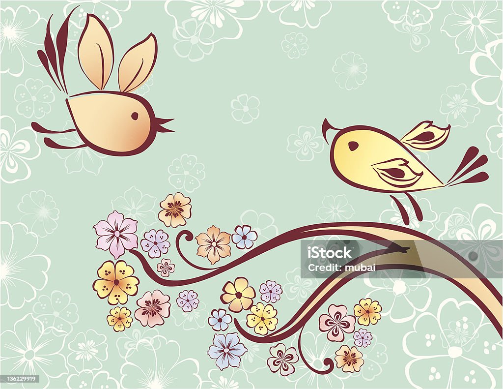 Spring The vector image of two birds on the branch. Bird stock vector