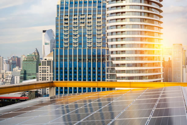 istock Solar energy panels at the rooftop on a sunny day with copy space 1362299753