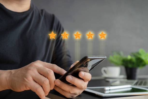 istock User give rating to service experience on online application, Customer review satisfaction feedback survey concept 1362301012