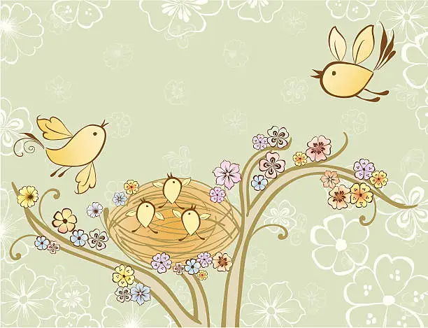 Vector illustration of Birds and nestlings