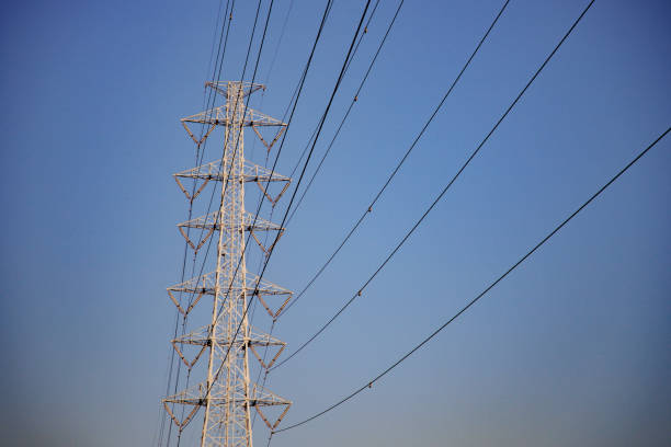 Lateral view of high voltage pylon and cables