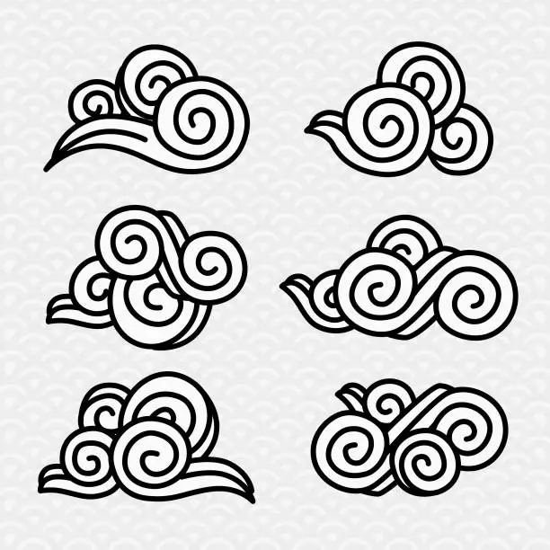 Vector illustration of Chines Cloud Icon Set