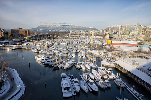 False Creek Skyline in winter on a sunny afternoon. Extreme low temperatures were recorded in 2021 winter in BC.