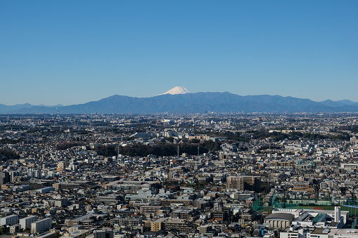 Tanzawa Mountains and Mt. Fuji seen from Kawasaki City
