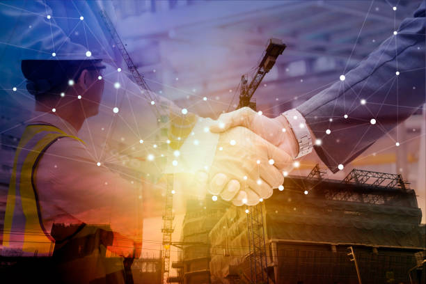 istock Partners shaking hands . Mixed media, success, dealing, greeting and partner concept 1362315523