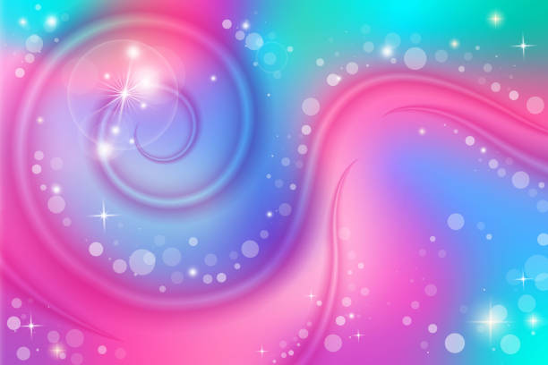 Rainbow fantasy background. Holographic illustration. Multicolored sky with stars and bokeh. Rainbow fantasy background. Holographic illustration. Multicolored sky with stars and bokeh neon turquoise stock illustrations