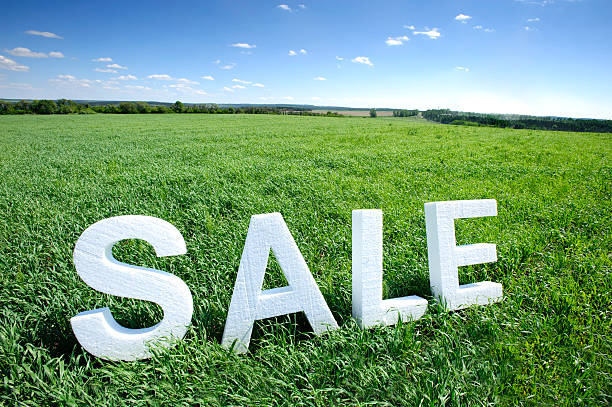 Acres For Sale Word Sale on vibrant green field. Adobe RGB Land for sale, real estate companies stock pictures, royalty-free photos & images