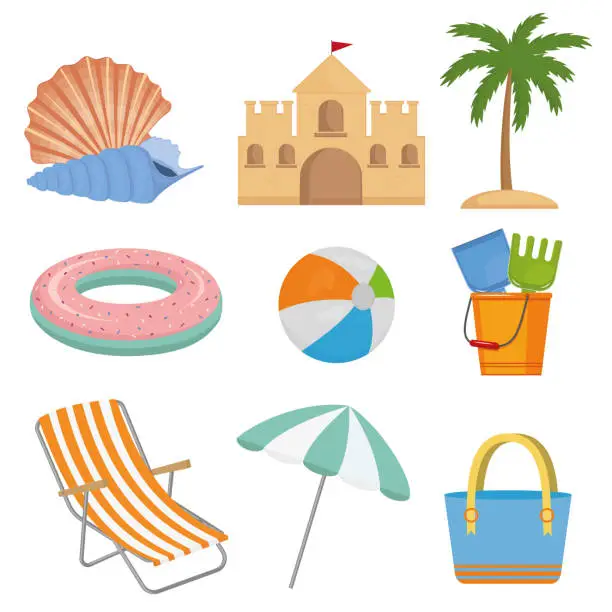 Vector illustration of Set on the theme of summer and rest, color vector illustration with isolated objects.