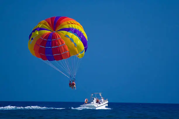 Parasailing off the coast in Kolymbia, Rhodes, Greece