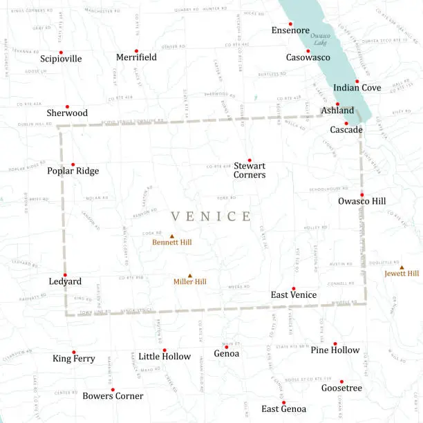 Vector illustration of NY Cayuga Venice Vector Road Map