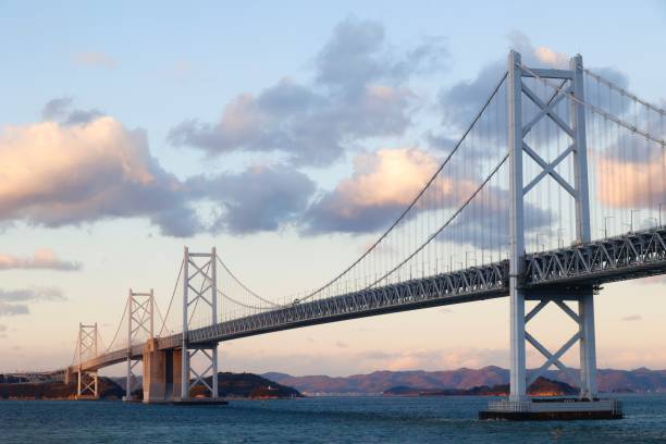 The Seto Ohashi Bridge as seen from Sakaide City, Kagawa Prefecture. stock photo