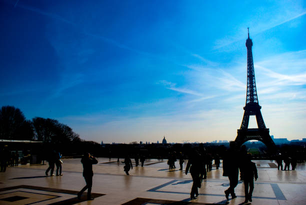 istock Eiffel Tower silhouette and the rooftops of Paris (Paris, France) 1362332802