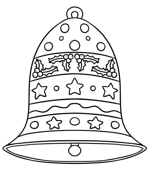 Vector illustration of Christmas Bell Ornaments Decoration with Stars, Circles and Holy Berries.