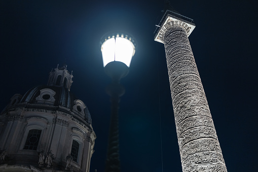 Views and sightseeings of Rome: the Trajan's column. Slow motion video, can be doubled for real time.
