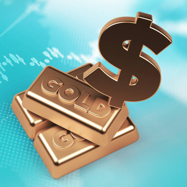 istock Gold-colored Dollar symbol and gold ingots. 1362335451