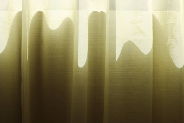 istock Warm sunshine through the room's window curtain 1362336168
