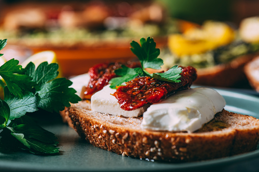 Delicious Tartine With Dried Tomatoes and Feta Cheese