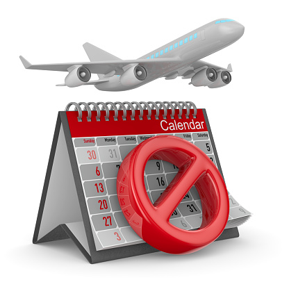 airplane and calendar on white background. Isolated 3D illustration