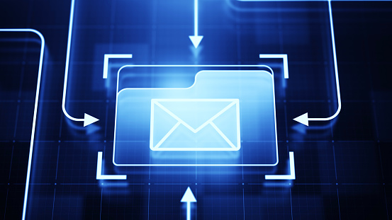 Document with e-mail icon on digital blue background