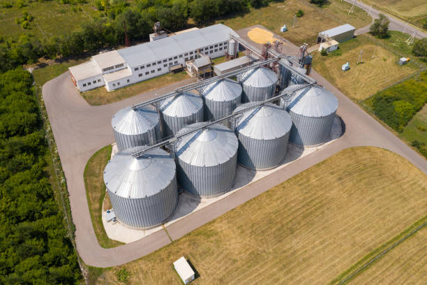 istock Aerial view of agricultural silos, grain elevator 1362345706