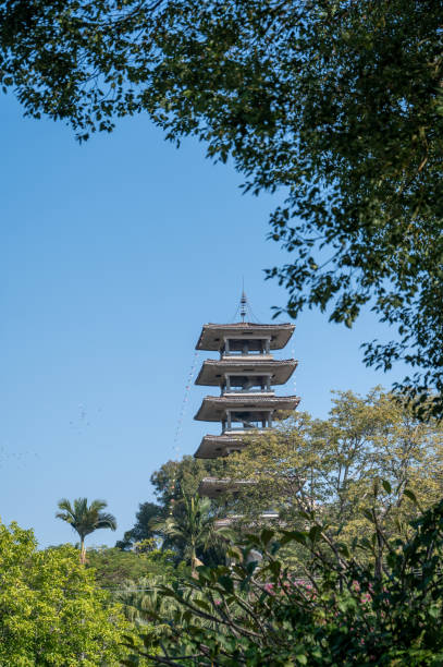 istock A tower is between the blue sky and green trees 1362345900