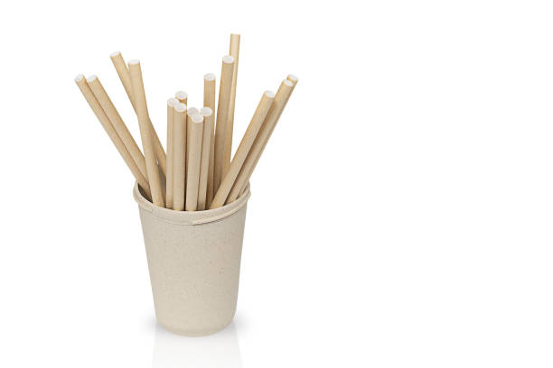 Paper straws in reusable bamboo cup