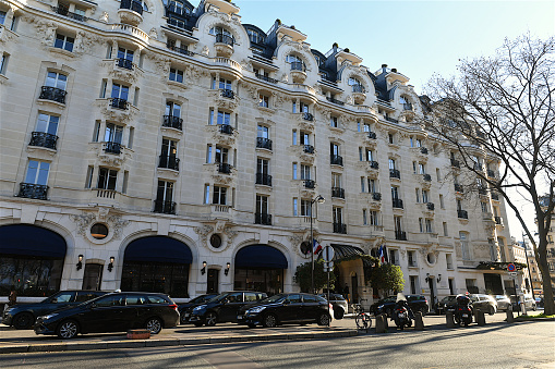 Paris, France-12 31 2021:The Hôtel Lutetia, located in the Saint-Germain-des-Prés area of the 6th arrondissement of Paris, is one of the best-known hotels on the Left Bank.The hotel is named for an early pre-Roman town that existed where Paris is now located.