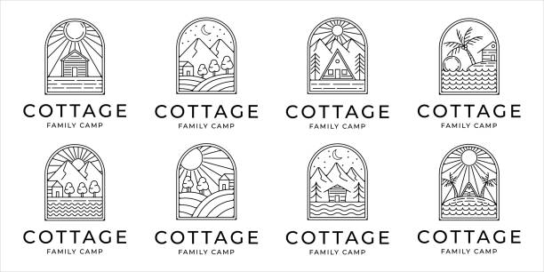 set of cottage or cabin line art minimalist simple vector icon illustration design. bundle collection of cottage or cabin at the mountain forest and the beach for icon line art concept vector design set of cottage or cabin line art minimalist simple vector icon illustration design. bundle collection of cottage or cabin at the mountain forest and the beach for icon line art concept vector design summer camp cabin stock illustrations