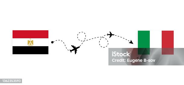 istock Flight and travel from Egypt to Italy by passenger airplane Travel concept 1362353593