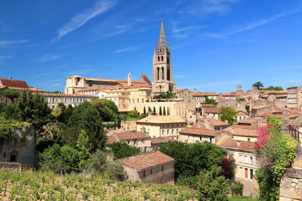 View of Saint-Emilion whose houses are stacked on the hill.
