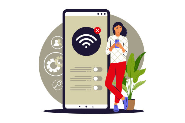 No connection concept. No internet, search wireless network signal on mobile phone. Vector illustration. Flat. No connection concept. No internet, search wireless network signal on mobile phone. Vector illustration. Flat. offline stock illustrations