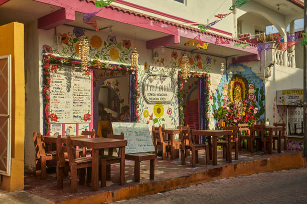 Mexican Food Isla Mujeres, Mexico 2 January 2022: View of a small typical Mexican restaurant in Isla Mujeres in Mexico isla mujeres stock pictures, royalty-free photos & images