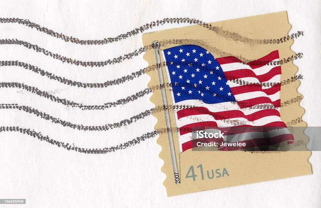 USA agitando bandera sello postal - Foto de stock de Azul libre de derechos