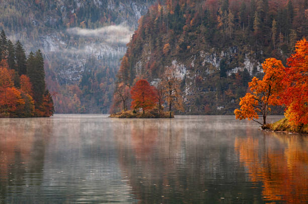 Autumn morning view of Konigsee lake in Berchtesgaden national park, Germany Koenigsee lake at autumn in Berchtesgaden, Germany natural landmark stock pictures, royalty-free photos & images