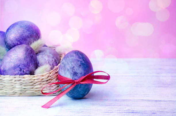 istock Easter eggs in trendy purple very peri color. 1362362283