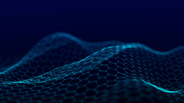 istock Futuristic hexagon wave. Dark cyberspace. Abstract wave with dots and line. White moving particles on background. 3d rendering. 1362364146