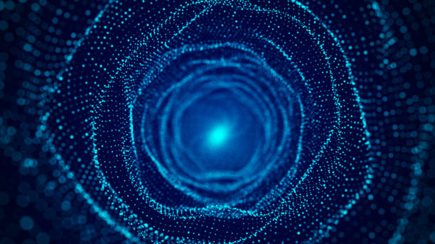 istock Abstract wireframe tunnel. Blue wormhole. 3D portal grid. Futuristic fantasy funnel. 3d rendering. 1362364207