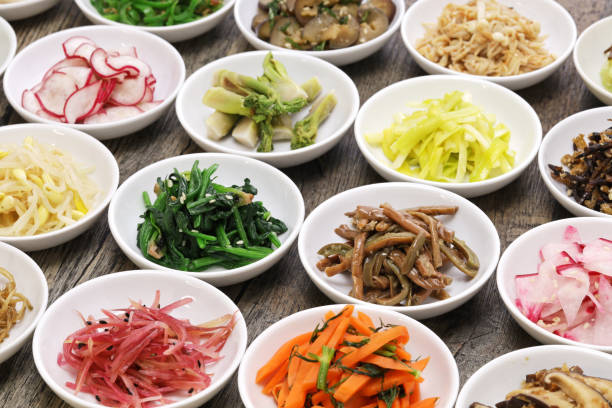 assorted namul, korean food assorted namul, korean food banchan stock pictures, royalty-free photos & images