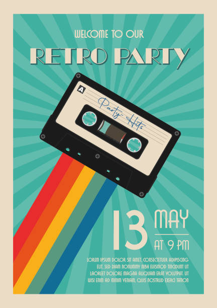 retro party poster Retro Party Poster Template For Designer.
Music cassette in flat design. nightlife illustrations stock illustrations