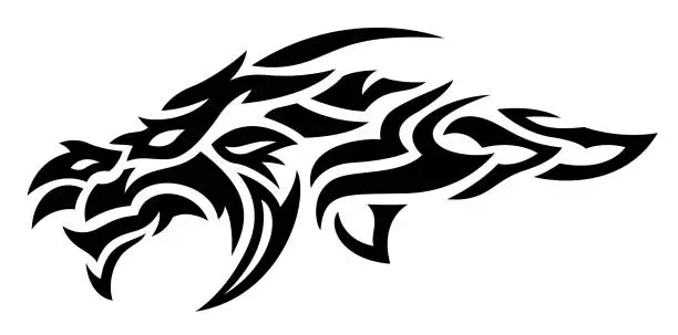 Vector illustration of Tribal tattoo art with black dragon head