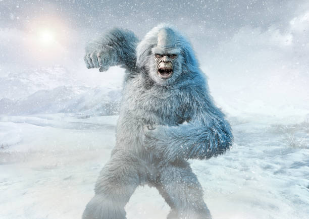 yeti o abominable ilustración 3d del muñeco de nieve - yeti fotografías e imágenes de stock