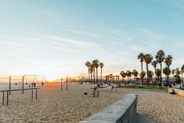 캘리포니아의 아름다운 일몰 - santa monica venice beach california santa monica beach 뉴스 사진 이미지