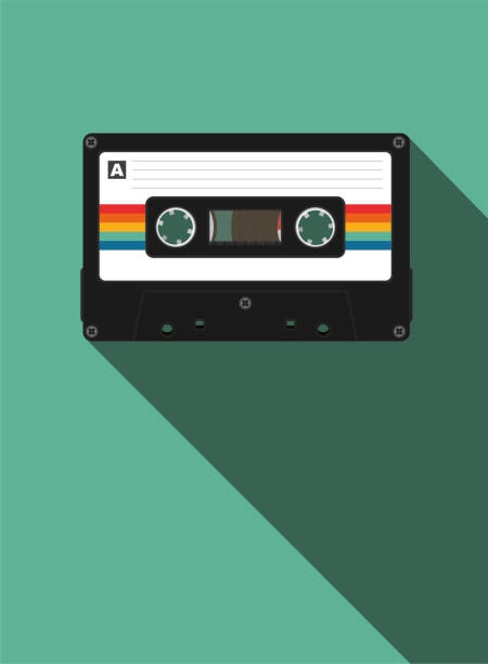 Vintage retro cassette tape Retro cassette tape with vintage rainbow stripes for Designer.
Music cassette in flat design with shadow in flat design. audio cassette illustrations stock illustrations