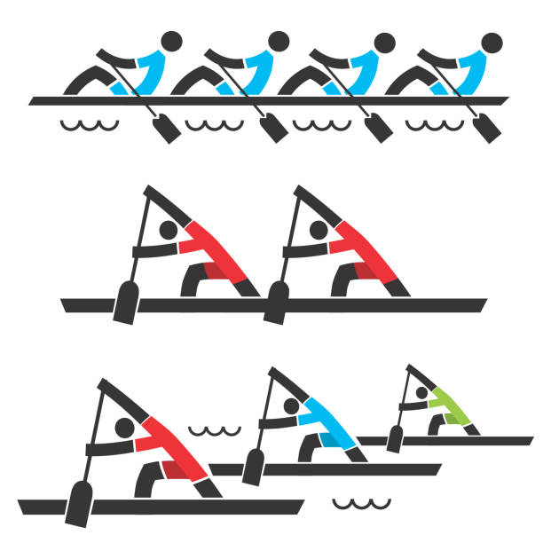 гребные иконки. - rowing rowboat sport rowing oar stock illustrations