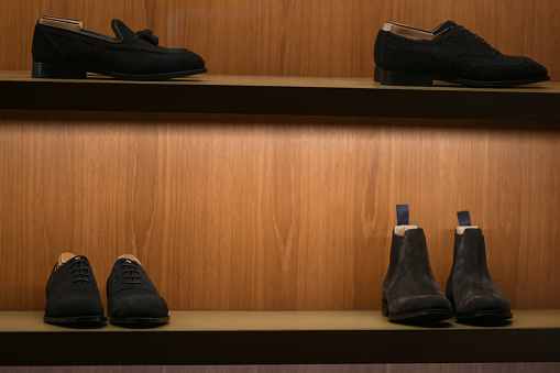 Men shoes in an elegant shop.