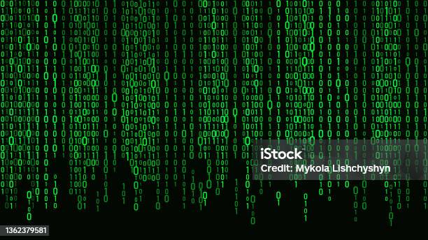 Technology Vector Binary Code Random Falling Digits On Screen Hacked ...