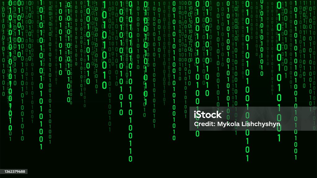Technology Vector Binary Code Random Falling Digits On Screen Hacked ...