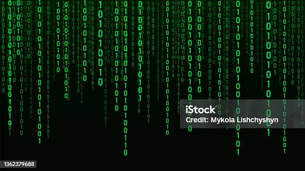 Technology Vector Binary Code Random Falling Digits On Screen Hacked ...